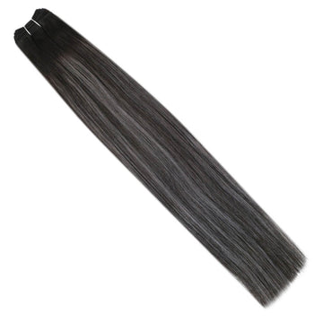 Fshine Sew in Weft 100% Remy Human Hair Balayage Highlights #1b/Silver/1b - FShine Shop